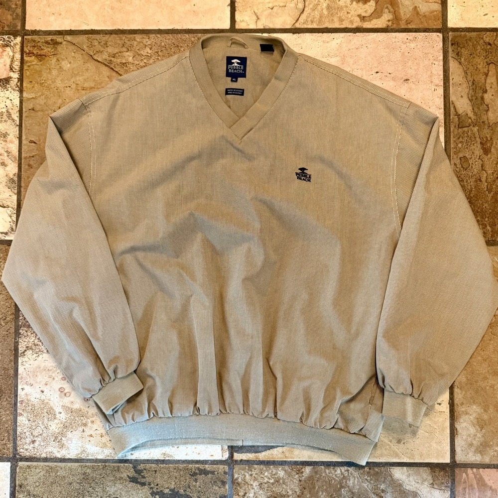 Sz XL Men Pebble Beach US Open Golf Pullover Windbreaker V Neck TAUPE Jacket